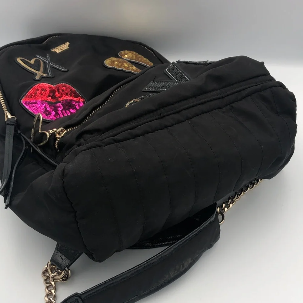 Victoria's Secret Black Backpack with Gold Embellishments Hearts & Wings - Picture 10 of 11